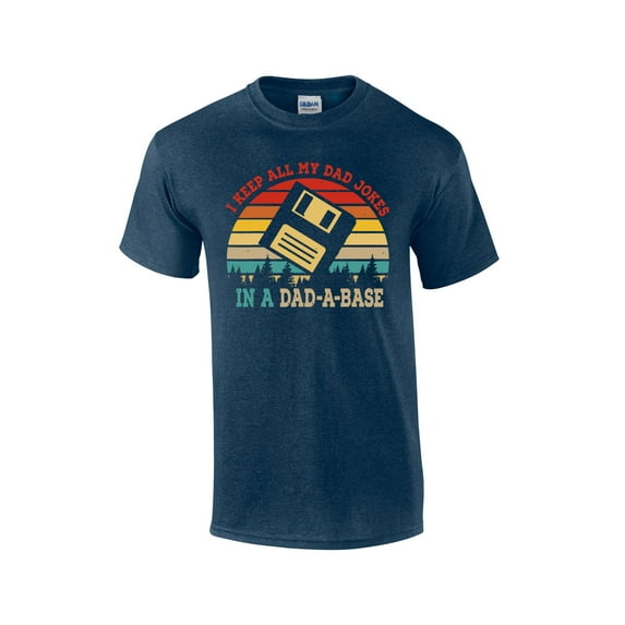I Keep All My Dad Jokes In A Dad-A-Base Funny Men's Short Sleeve T-shirt Graphic Tee-Heather Navy-large