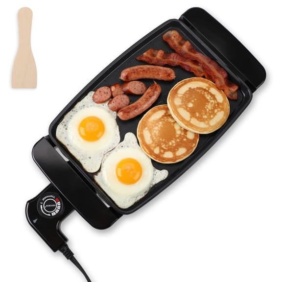 I-Keukenn Small Electric Griddle, 10 Inch Mini Ceramic Non-Stick Electric Skillet with Adjustable Thermostat, 1200W Single Serve Grill for Breakfast, Cooking for Pancakes, Eggs, Sausage Y101