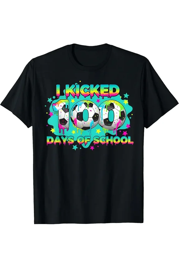 I Kicked 100 Days of School Soccer Boys Funny Kids Sport T-Shirt