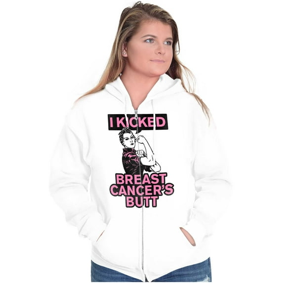I Kicked Breast Cancers Butt BCA Womens Plus Size Graphic Zipper Hoodie Brisco Brands 2X