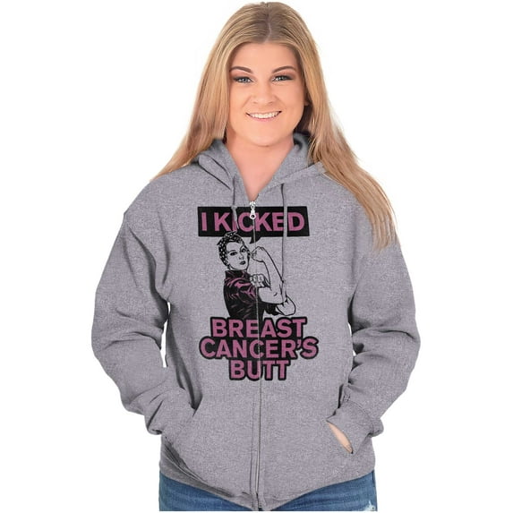 I Kicked Breast Cancers Butt BCA Womens Plus Size Graphic Zipper Hoodie Brisco Brands 2X