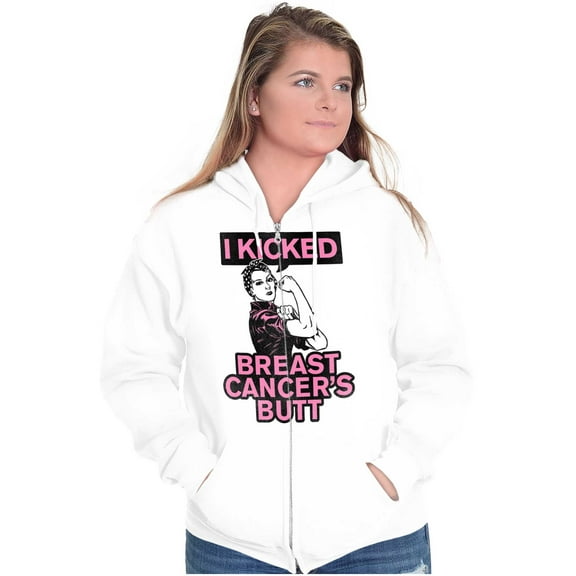I Kicked Breast Cancers Butt BCA Womens Plus Size Graphic Zipper Hoodie Brisco Brands 4X