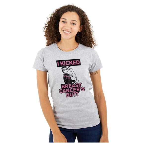 I Kicked Breast Cancers Butt BCA Womens Slim Fit Graphic Tee Brisco Brands S