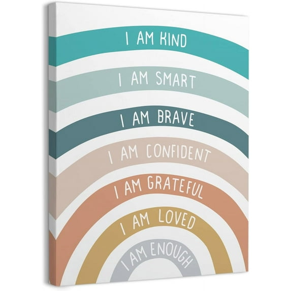I Am Kind Smart Brave Framed Canvas Wall Art Decor 11×14,Classroom Rainbow Playroom Wall Art,Boho Canvas Wall Art,Colorful Boho Rainbow Classroom Playroom Painting Artwork Wall Decor (green)