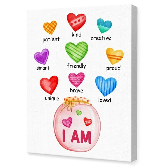 I Am Kind Wall Art,Positive Affirmations Wall Decor for Kids,Motivational Canvas Wall Art for Teens,Inspirational Wall Decor for Kids Room Classroom Nursery