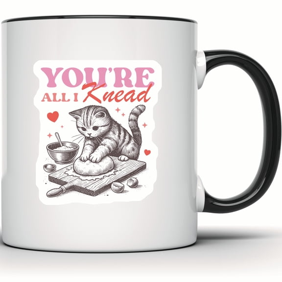 You're All I Knead Cute Kitten Mug - Cat Lover Gift - Funny Animal Mug - Cat Pun Mug - Novelty Mug for Baker - Unique Mug - 11 Ounce Black Rim Handle Novelty Coffee Cup - WMUG0483-Black Rim