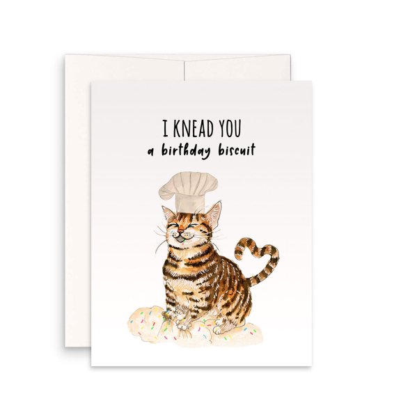 I Knead You a Birthday Biscuit Card – Adorable Cat Chef Design – Blank Inside for Personal Messages – Perfect for Cat Lovers on Birthdays