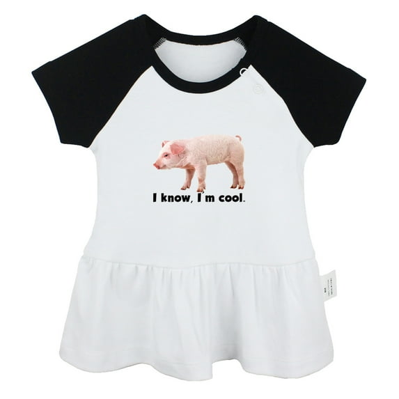 I Know I'm Cool Funny Dresses For Baby, Newborn Babies Animal Pig Pattern Skirts, Infant Princess Dress, 0-24M Kids Graphic Clothes (Black Raglan Dresses, 6-12 Months)