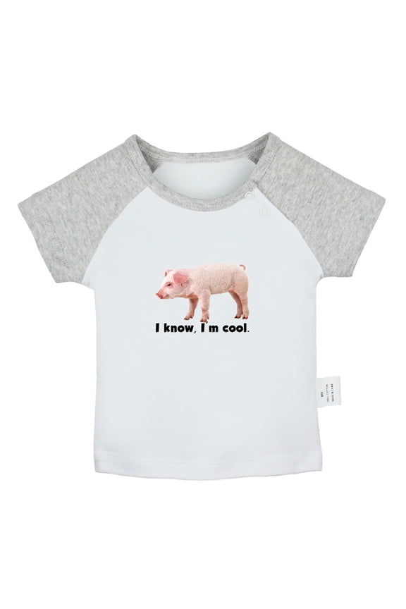I Know I'm Cool Funny T shirt For Baby, Newborn Babies Animal Pig T-shirts, Infant Tops, 0-24M Kids Graphic Tees Clothing (Short Gray Raglan T-shirt, 0-6 Months)