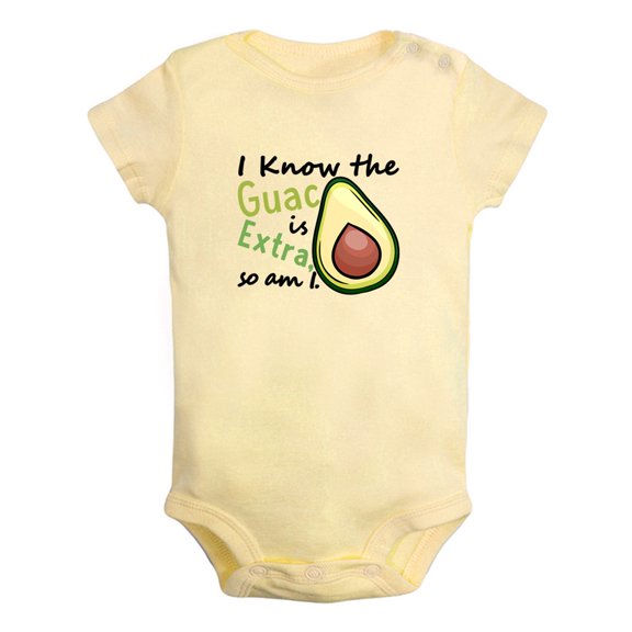 I Know the Guac Is Extra Funny Rompers For Babies, Newborn Baby Unisex Bodysuits, Infant Jumpsuits, Toddler 0-24 Months Kids One-Piece Oufits (Yellow, 18-24 Months)