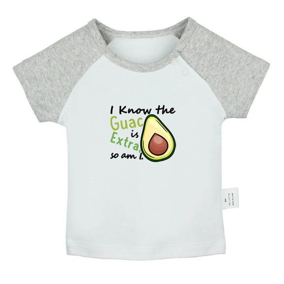 I Know the Guac Is Extra Funny T shirt For Baby, Newborn Babies T-shirts, Infant Tops, 0-24M Kids Graphic Tees Clothing (Short Gray Raglan T-shirt, 18-24 Months)
