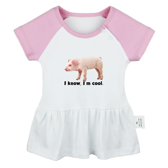 I Know I'm Cool Funny Dresses For Baby, Newborn Babies Animal Pig Pattern Skirts, Infant Princess Dress, 0-24M Kids Graphic Clothes (Pink Raglan Dresses, 0-6 Months)