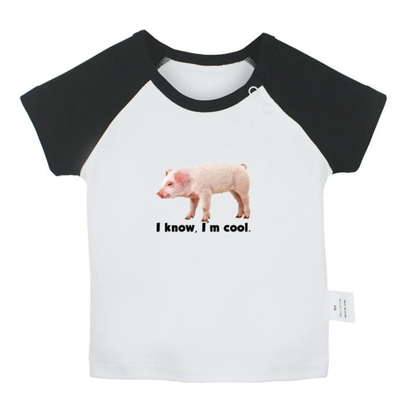 I Know I'm Cool Funny T shirt For Baby, Newborn Babies Animal Pig T-shirts, Infant Tops, 0-24M Kids Graphic Tees Clothing (Short Black Raglan T-shirt, 6-12 Months)