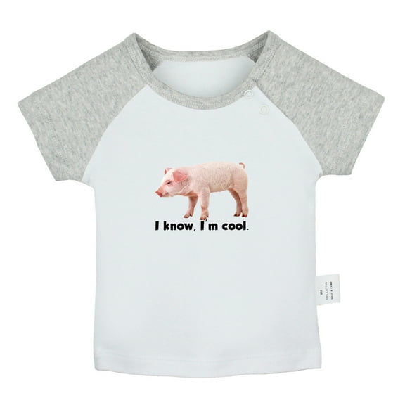 I Know I'm Cool Funny T shirt For Baby, Newborn Babies Animal Pig T-shirts, Infant Tops, 0-24M Kids Graphic Tees Clothing (Short Gray Raglan T-shirt, 12-18 Months)