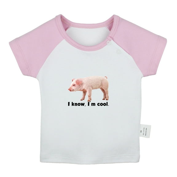 I Know I'm Cool Funny T shirt For Baby, Newborn Babies Animal Pig T-shirts, Infant Tops, 0-24M Kids Graphic Tees Clothing (Short Pink Raglan T-shirt, 18-24 Months)