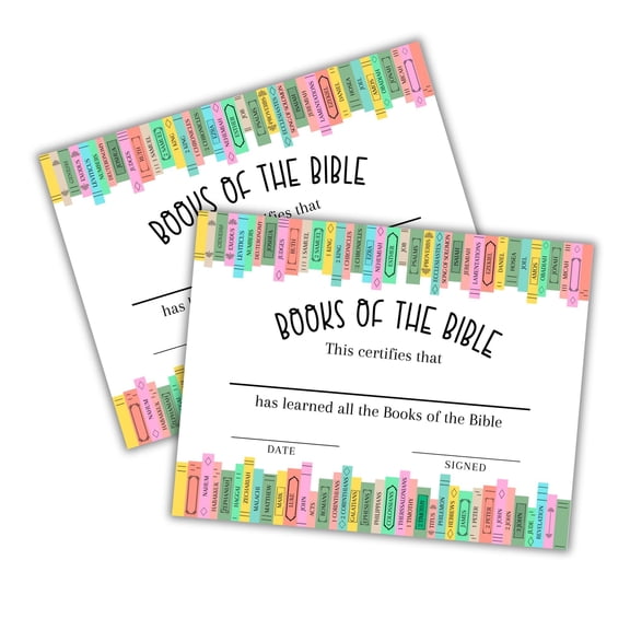 I Know My Books of The Bible Certificate of Memorization 30pk 8.5x11 Award Quiz Sunday School Award Christian Verse Learning