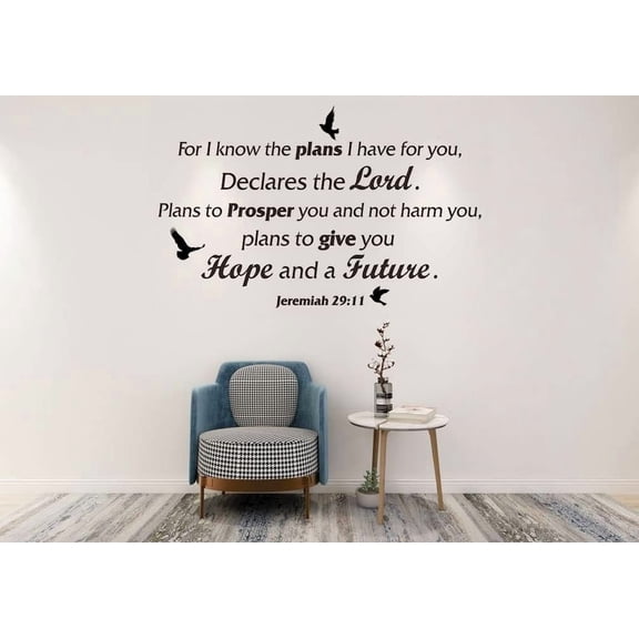 for I Know The Plans I Have for You..- Jeremiah 29:11 Bible Verse Bird Decor Wall Decal, Christian Religious Scripture Inspirational Quotes Vinyl Wall Sticker for Home Church Office
