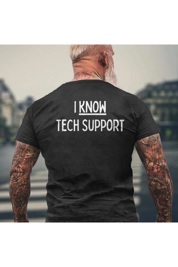 I Know Tech Support for IT Coworkers Men’s Back Print Shirt, Funny Tech Support Humor Gift Apparel for Office and Computer Geeks, Size XL, Color Black
