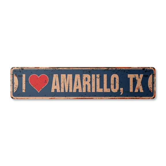 I LOVE AMARILLO TEXAS Vintage Plastic Street Sign tx city state us wall road décor gift | Indoor/Outdoor | 36" Wide