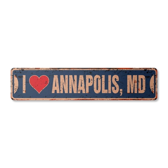 I LOVE ANNAPOLIS MARYLAND Vintage Aluminum Street Sign md city state us wall road décor rustic metal tin gift | Indoor/Outdoor | 18" Wide