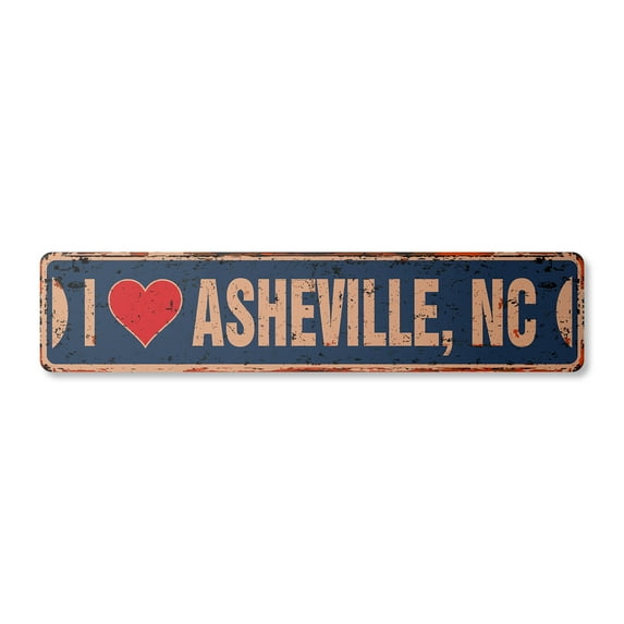 I LOVE ASHEVILLE NORTH CAROLINA Vintage Aluminum Street Sign nc city state us wall road décor rustic metal tin gift | Indoor/Outdoor | 30" Wide