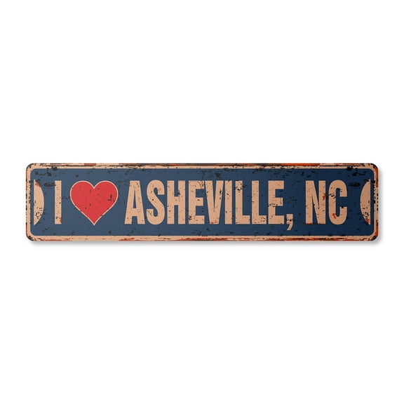 I LOVE ASHEVILLE NORTH CAROLINA Vintage Plastic Street Sign nc city state us wall road décor gift | Indoor/Outdoor | 30" Wide
