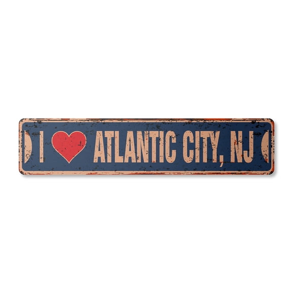 I LOVE ATLANTIC CITY NEW JERSEY Vintage Plastic Street Sign nj city state us wall road décor gift | Indoor/Outdoor | 18" Wide
