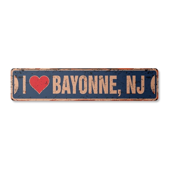 I LOVE BAYONNE NEW JERSEY Vintage Plastic Street Sign nj city state us wall road décor gift | Indoor/Outdoor | 18" Wide