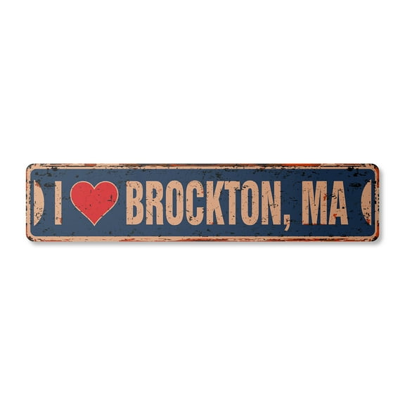 I LOVE BROCKTON MASSACHUSETTS Vintage Aluminum Street Sign ma city state us wall road décor rustic metal tin gift | Indoor/Outdoor | 30" Wide