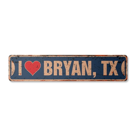 I LOVE BRYAN TEXAS Vintage Aluminum Street Sign tx city state us wall road décor rustic metal tin gift | Indoor/Outdoor | 18" Wide