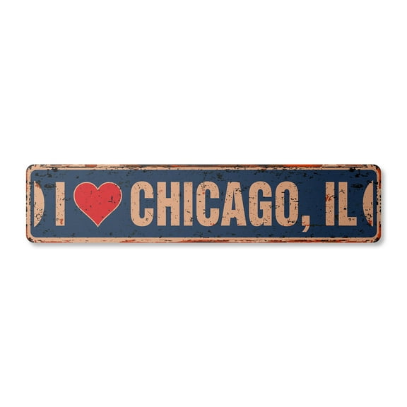 I LOVE CHICAGO ILLINOIS Vintage Plastic Street Sign il city state us wall road décor gift | Indoor/Outdoor | 30" Wide