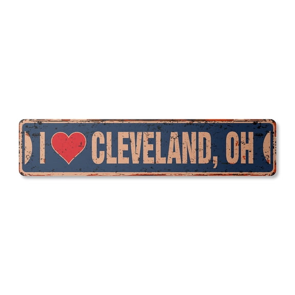 I LOVE CLEVELAND OHIO Vintage Plastic Street Sign oh city state us wall road décor gift | Indoor/Outdoor | 30" Wide