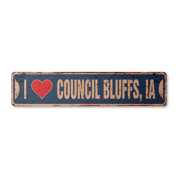 I LOVE COUNCIL BLUFFS IOWA Vintage Plastic Street Sign ia city state us wall road décor gift | Indoor/Outdoor | 30" Wide