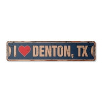 I LOVE DENTON TEXAS Vintage Aluminum Street Sign tx city state us wall road décor rustic metal tin gift | Indoor/Outdoor | 18" Wide