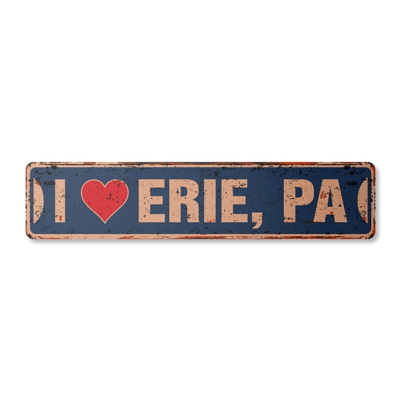 I LOVE ERIE PENNSYLVANIA Vintage Plastic Street Sign pa city state us wall road décor gift | Indoor/Outdoor | 18" Wide