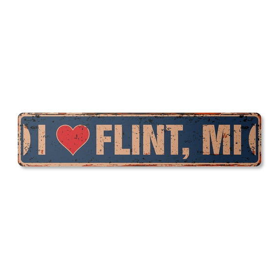I LOVE FLINT MICHIGAN Vintage Plastic Street Sign mi city state us wall road décor gift | Indoor/Outdoor | 18" Wide