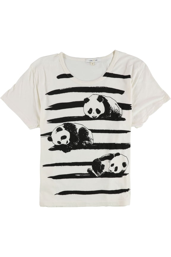 Womens Brush Pandas Graphic T-Shirt, White, Juniors, Large