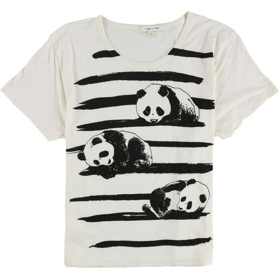 I LOVE H81 Womens Brush Pandas Graphic T-Shirt, White, Juniors, Small