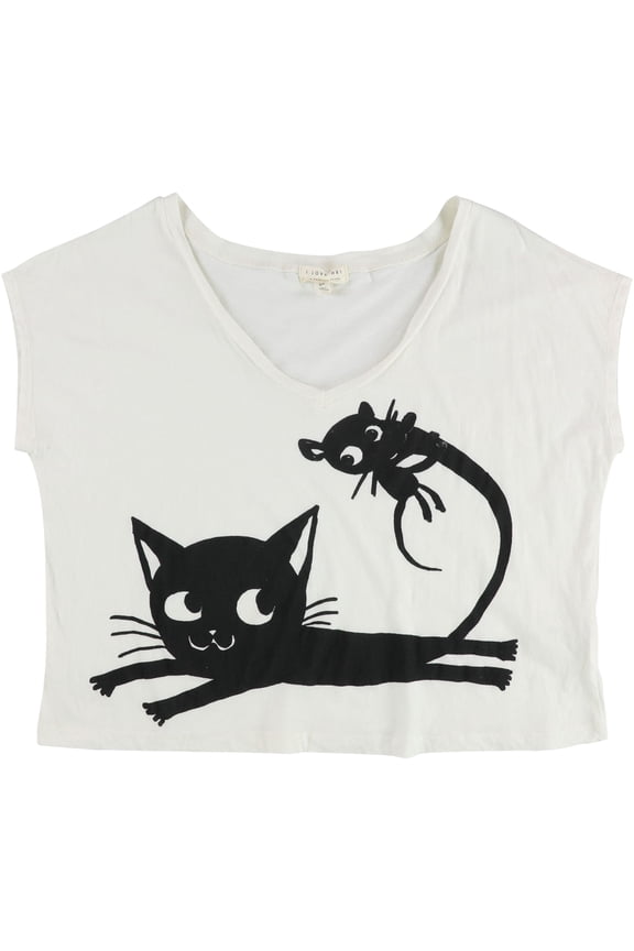 Womens Cat And Mouse Graphic T-Shirt, White, Medium