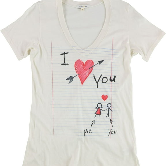 I LOVE H81 Womens I Heart You Notebook Graphic T-Shirt, White, Juniors, Small