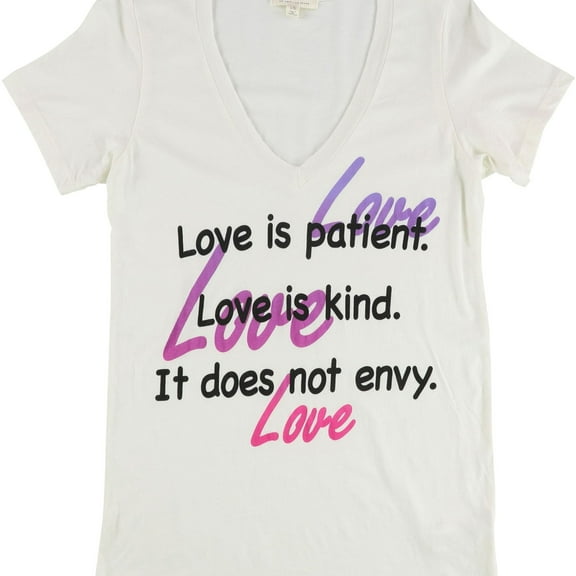 I LOVE H81 Womens Love Is Patient Love Is Kind Graphic T-Shirt, Off-White, Large