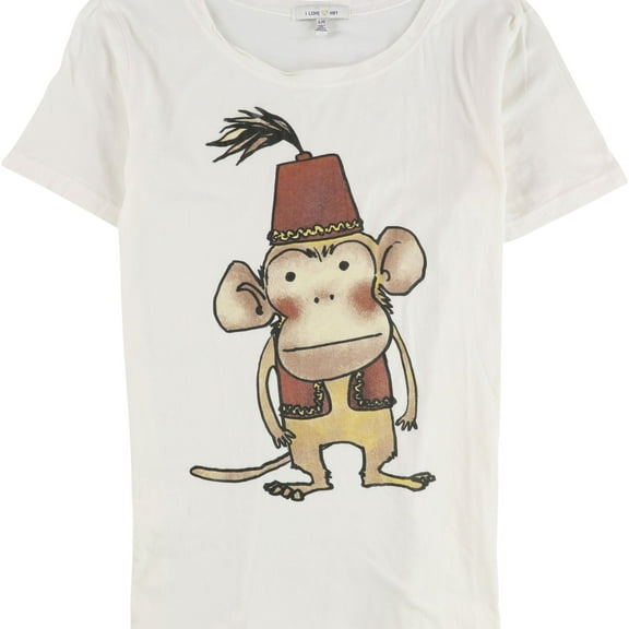 I LOVE H81 Womens Monkey Graphic T-Shirt, Off-White, Large