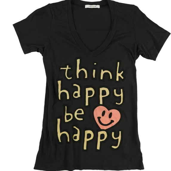 I LOVE H81 Womens Think Happy Be Happy Graphic T-Shirt, Black, Medium
