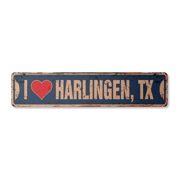 I LOVE HARLINGEN TEXAS Vintage Plastic Street Sign tx city state us wall road décor gift | Indoor/Outdoor | 30" Wide