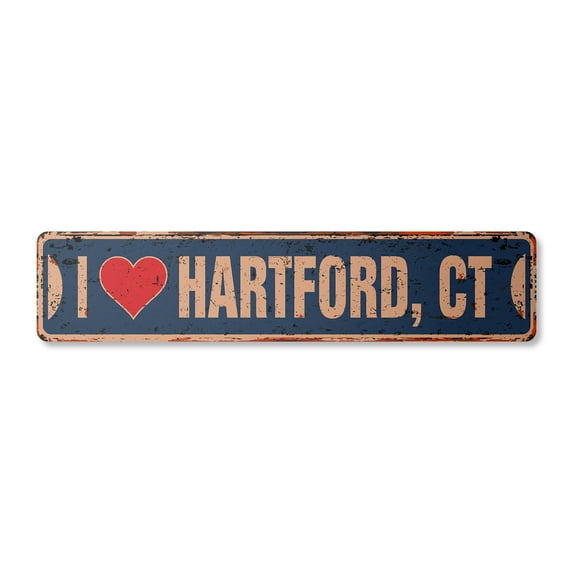 I LOVE HARTFORD CONNECTICUT Vintage Aluminum Street Sign ct city state us wall road décor rustic metal tin gift | Indoor/Outdoor | 24" Wide