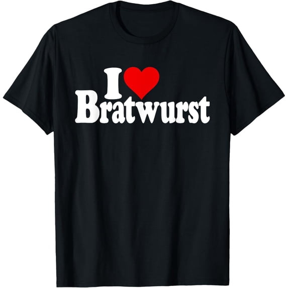 I LOVE HEART BRATWURST BRATS GERMAN SAUSAGE T-ShirtMen and women, White Black T-shirt, size: Extra large S-1009XL