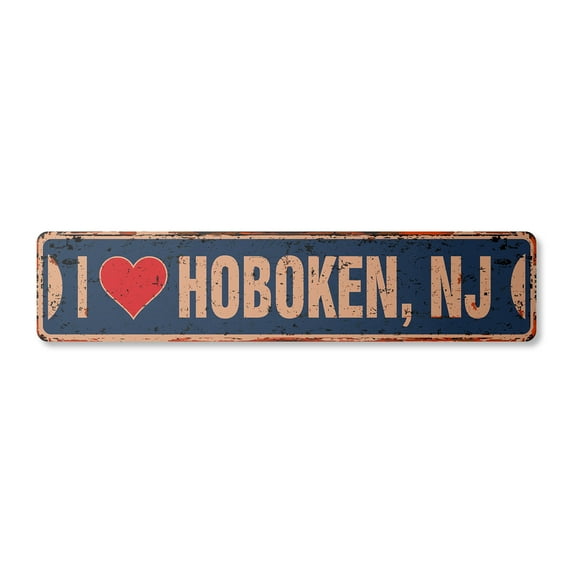 I LOVE HOBOKEN NEW JERSEY Vintage Plastic Street Sign nj city state us wall road décor gift | Indoor/Outdoor | 36" Wide