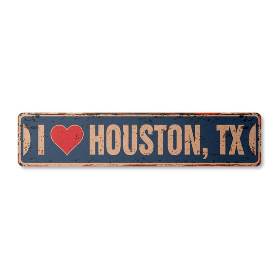 I LOVE HOUSTON TEXAS Vintage Plastic Street Sign tx city state us wall road décor gift | Indoor/Outdoor | 18" Wide