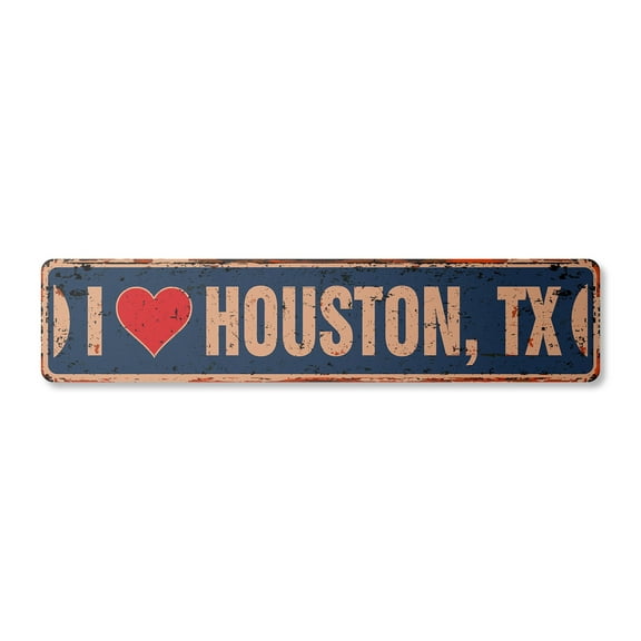 I LOVE HOUSTON TEXAS Vintage Plastic Street Sign tx city state us wall road décor gift | Indoor/Outdoor | 36" Wide