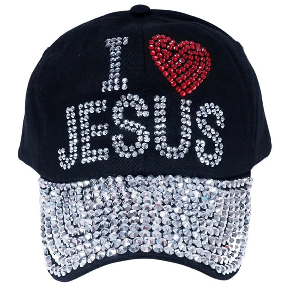"I LOVE JESUS" Bling Rhinestones Black Baseball Cap Curved Visor Hat